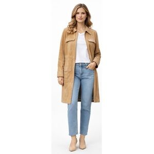 Terry Lewis Tan Suede Leather Belted Trench Coat 1X